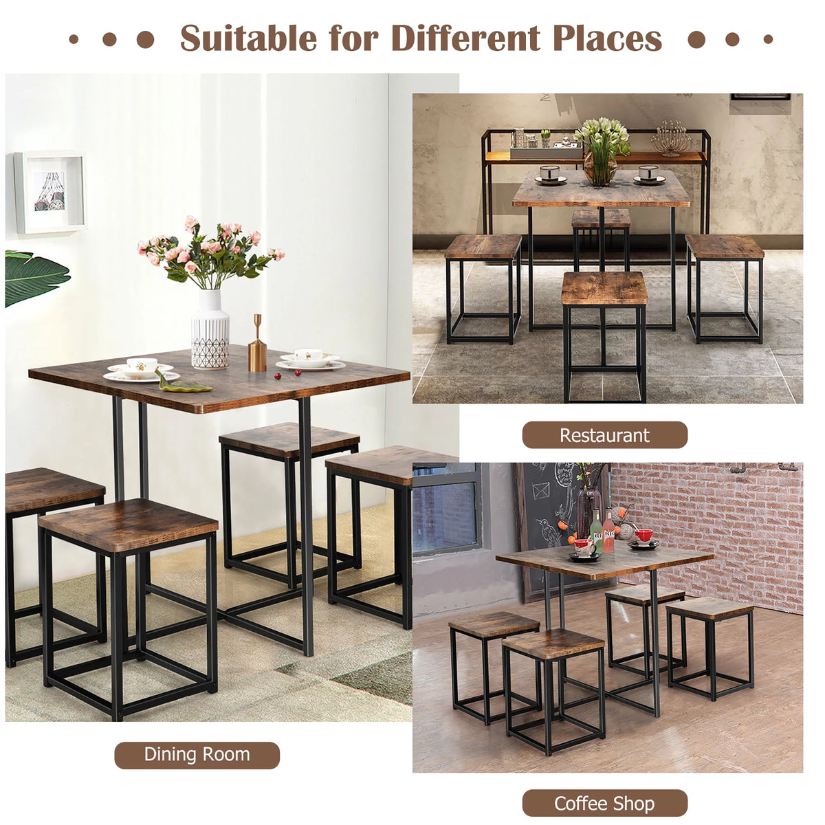 5 Pc Dining Table and 4 Stools Metal Frame Y48218