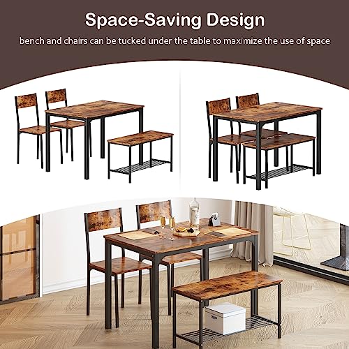 Rustic Oak 4 Piece Dining Table Set with Chairs and Bench Y36574