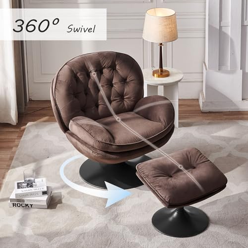 Velvet Swivel Accent Chair with Ottoman Set C333869