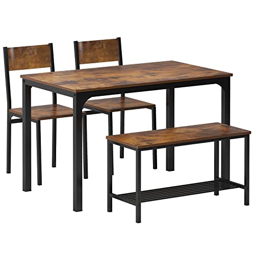 Rustic Oak 4 Piece Dining Table Set with Chairs and Bench Y36574