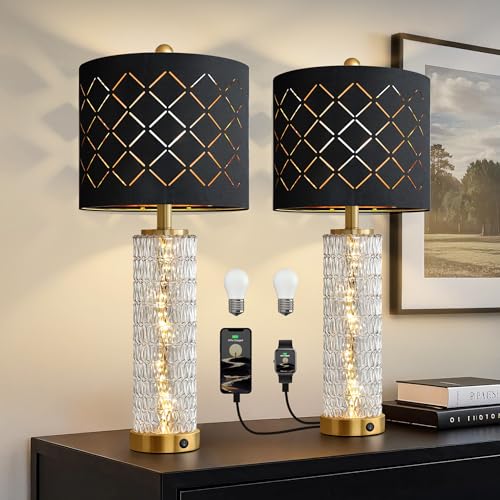 Modern Table Lamps Set of 2 Gold with Crystal Nightlight S626625