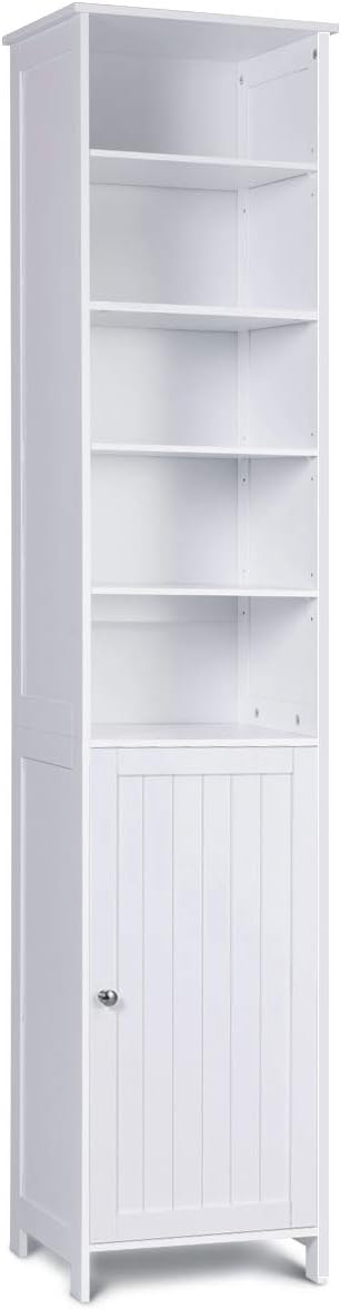 White Wooden Cabinet with Door and 5 Adjustable Shelves Q924561
