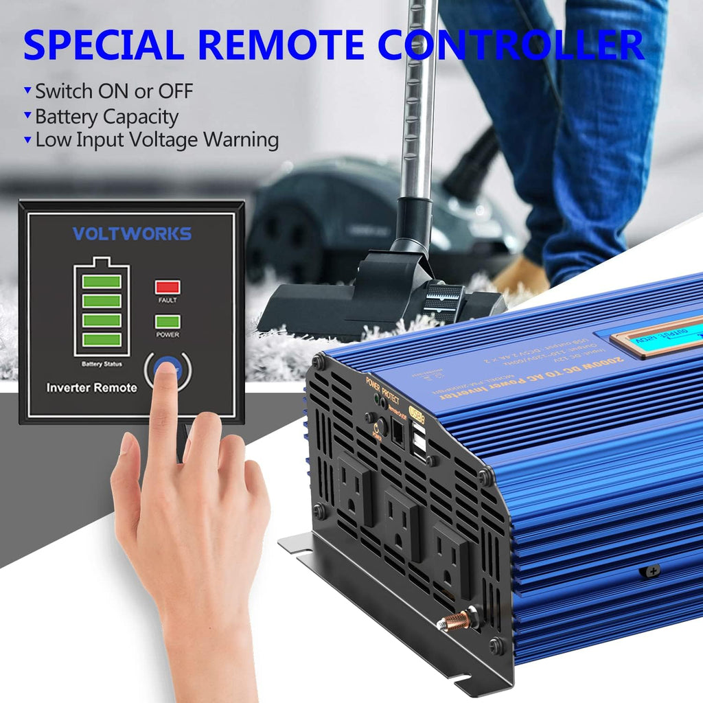 2000W Modified Sine Wave Power Inverter with LCD Display Remote Control 3AC Outlets Dual USB Ports G68138