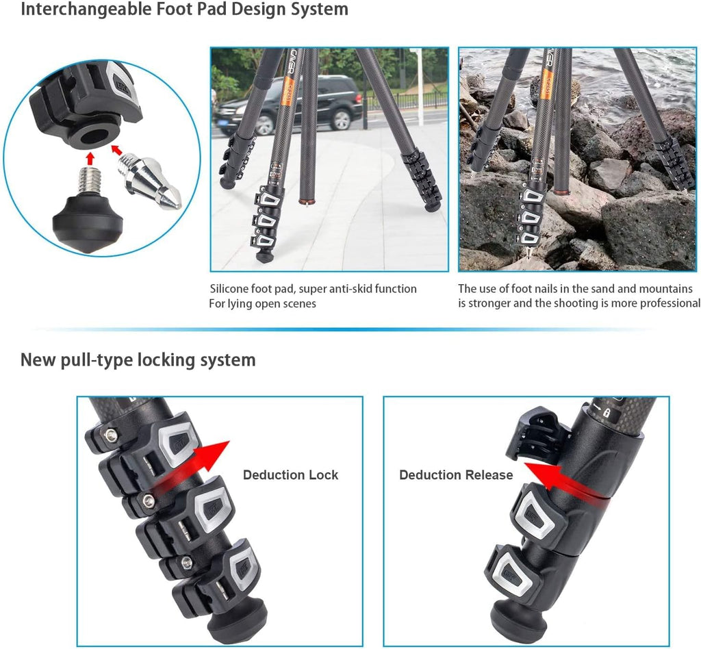 Carbon Fiber 4-Section Video Tripod with Fluid Drag Head E2892