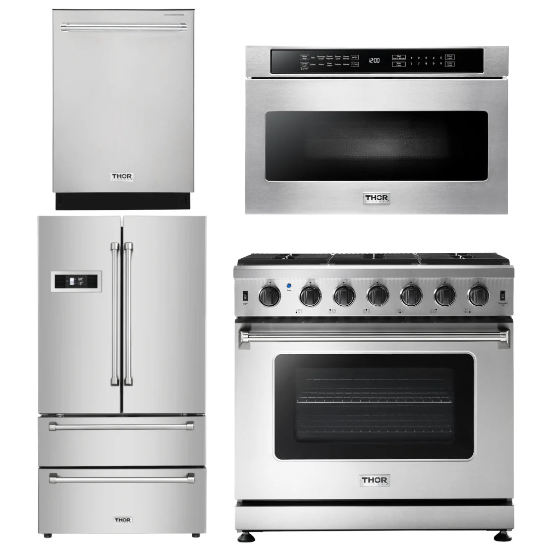 36 Gas Range, Microwave, Refrigerator, Dishwasher E66743