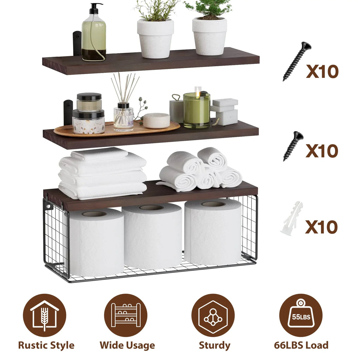 Wall Mount Storage Shelves with Basket E433
