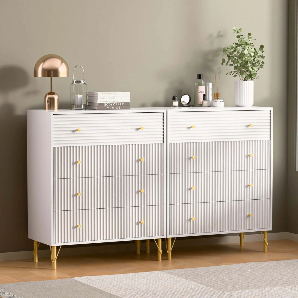 White 4 Drawer Dresser Set of 2 L316