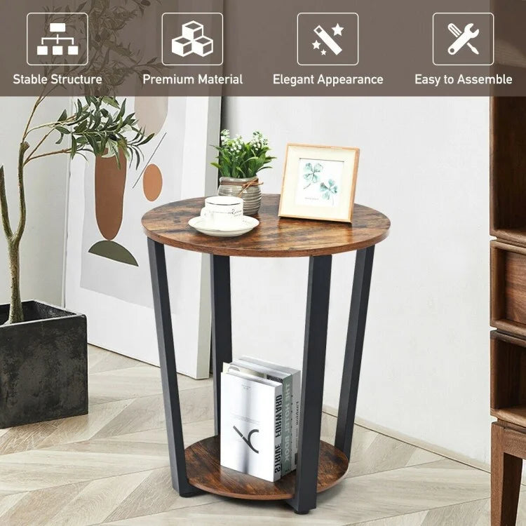 2-Tier Round End Table with Storage Shelf Y229529