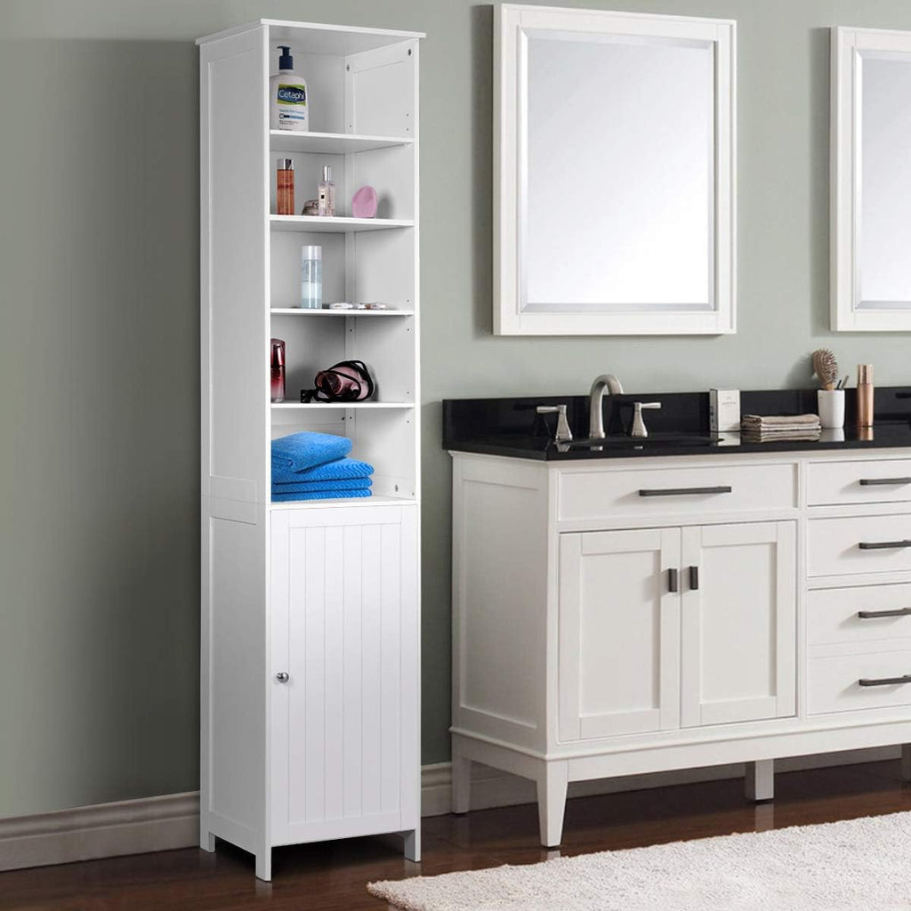 White Wooden Cabinet with Door and 5 Adjustable Shelves Q924561