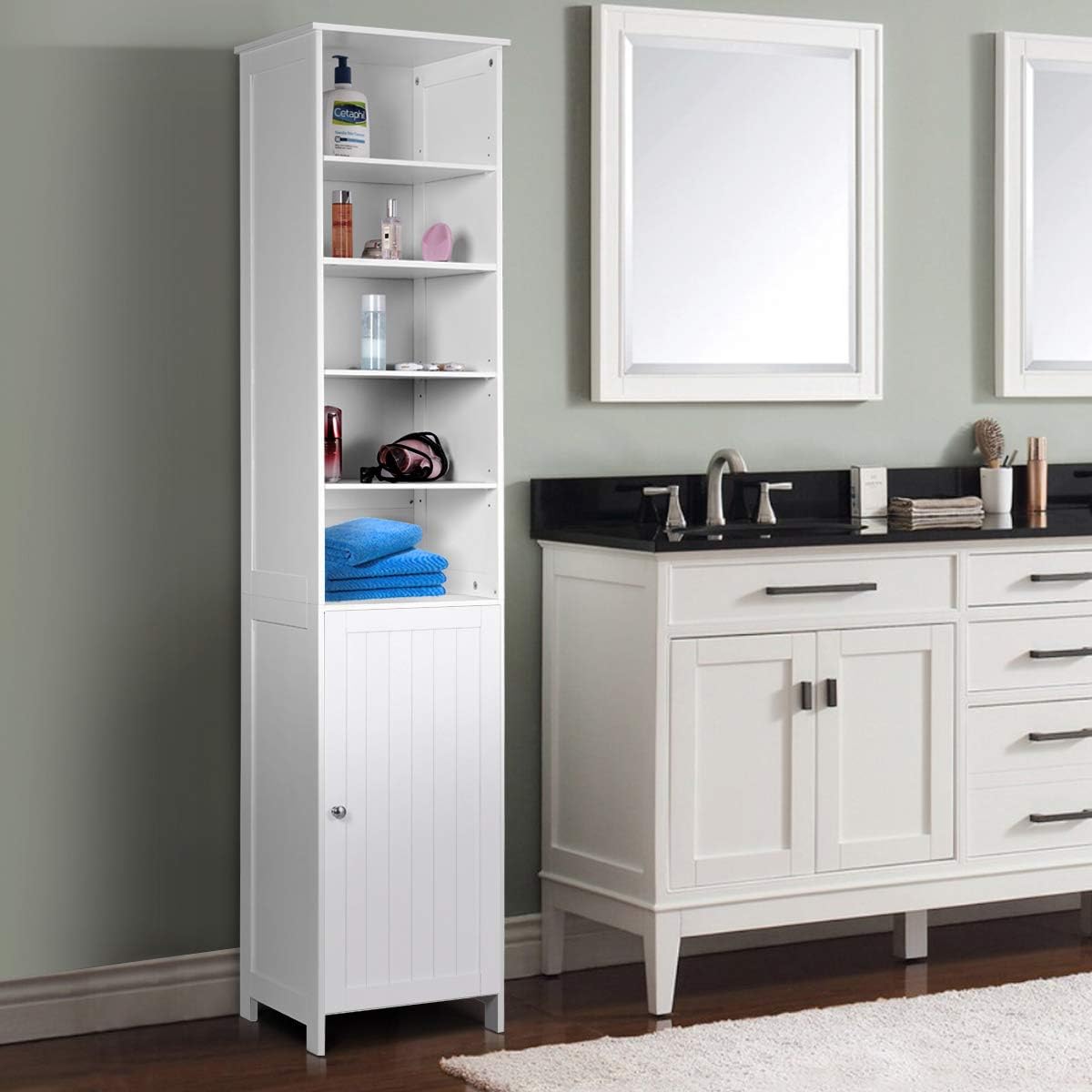 White Wooden Cabinet with Door and 5 Adjustable Shelves Q924561