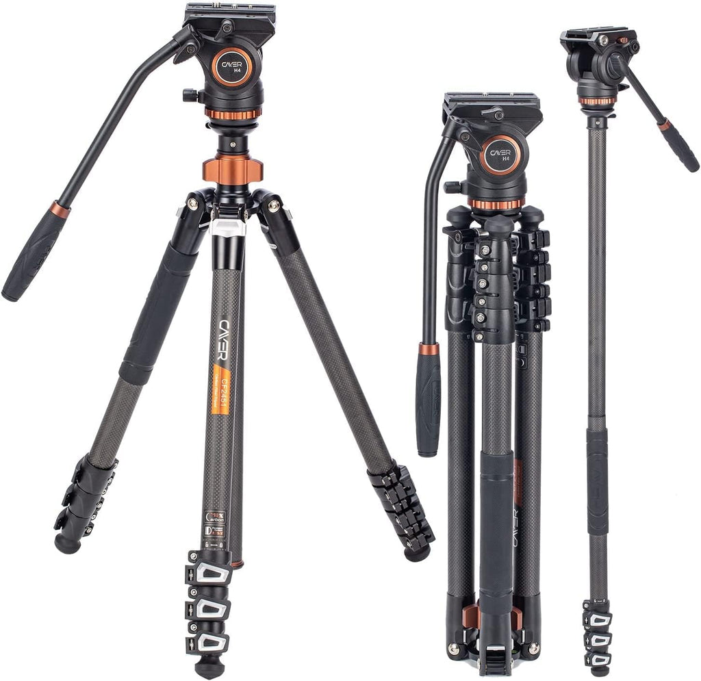 Carbon Fiber 4-Section Video Tripod with Fluid Drag Head E2892