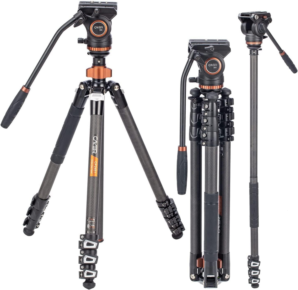 Carbon Fiber 4-Section Video Tripod with Fluid Drag Head E2892