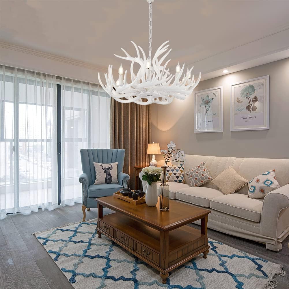White Antler Chandelier 12 Antlers 9 Lights Y5561