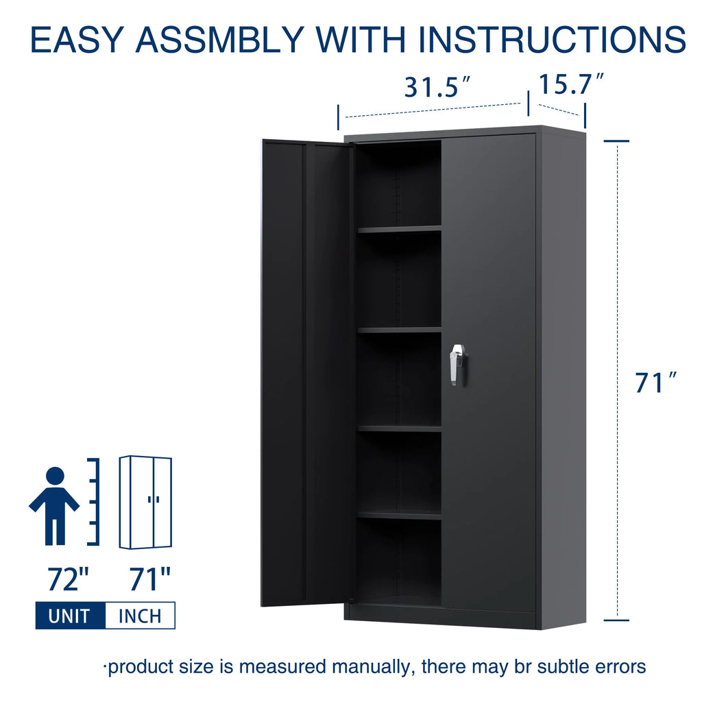71 In Black Metal Storage Cabinet with Locking Doors and Adjustable Shelves U47255