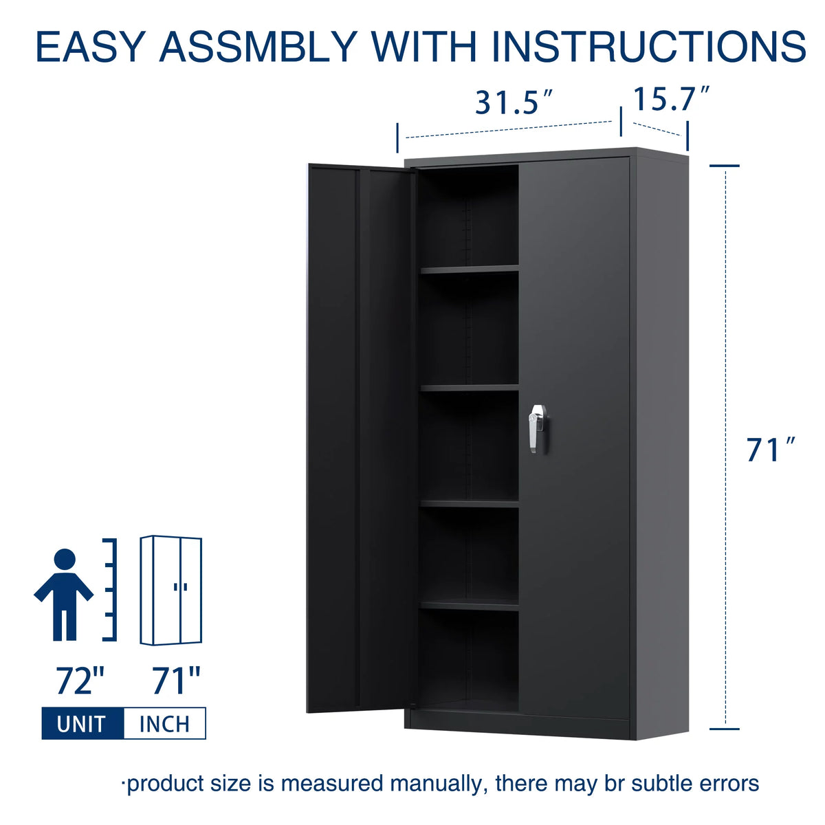 71 In Black Metal Storage Cabinet with Locking Doors and Adjustable Shelves U47255