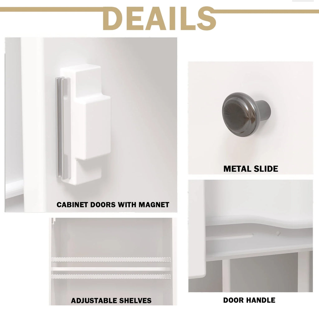 White 47 Kitchen Buffet Storage Cabinet with Barn Door Y619