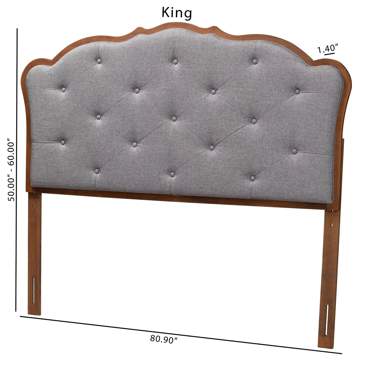 Grey Fabric and Walnut Brown Wood King Size Headboard Z832