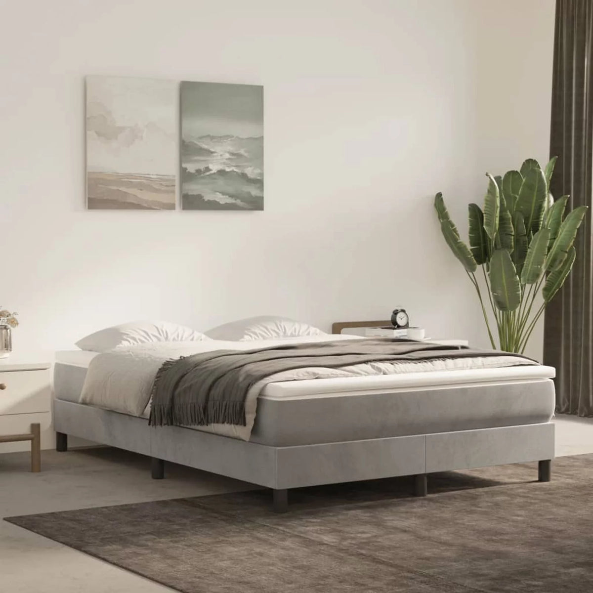 Full Size Velvet Platform Bed Frame with Wooden Slat Support D29912
