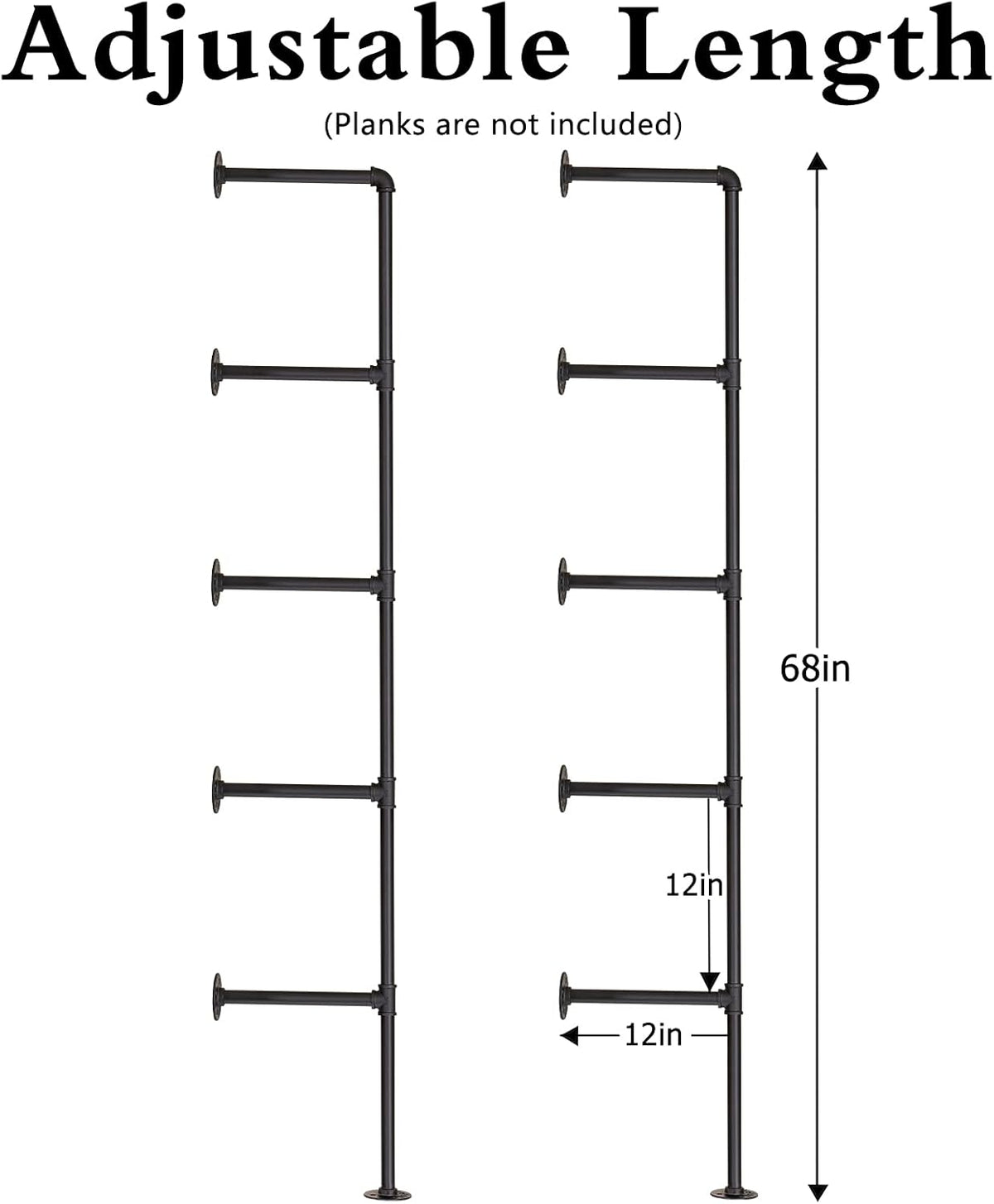 Iron Pipe Shelf Wall Mount 2 Pack 5 Tier Q55593