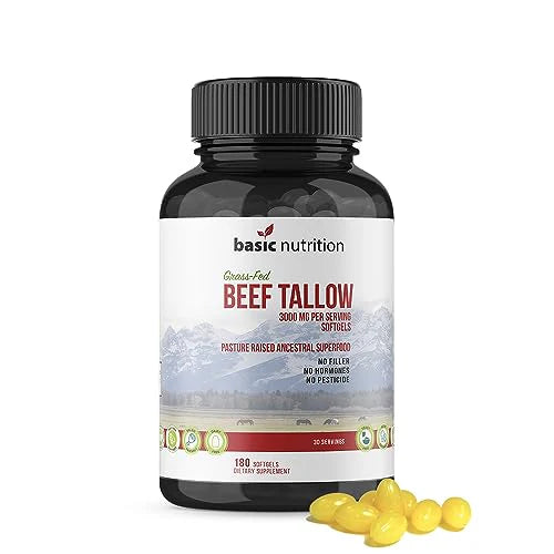 Pasture Raised Beef Tallow Softgels 3000mg Grass Fed Non-GMO I570