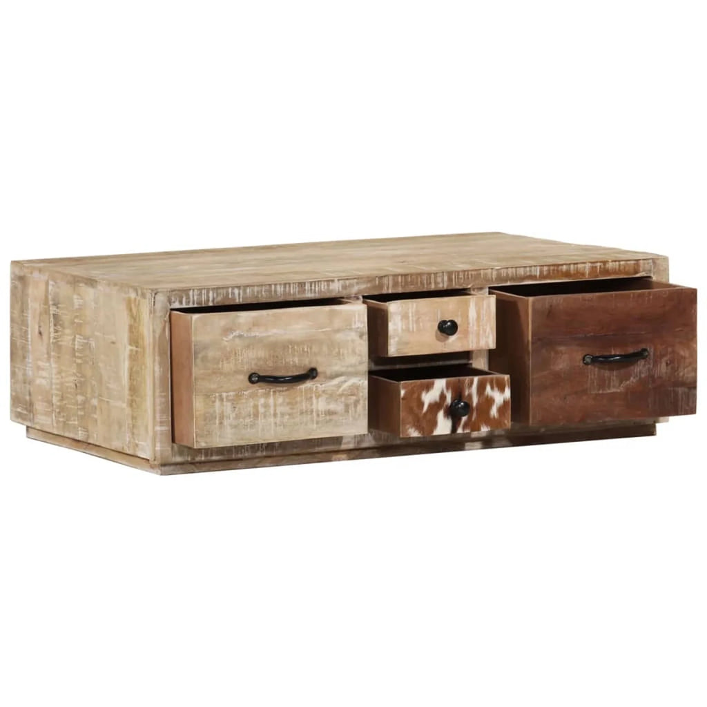 Coffee Table with 4 Storage Drawers Mango Wood 35.4 x 23.6 x 11.8 Inches K112