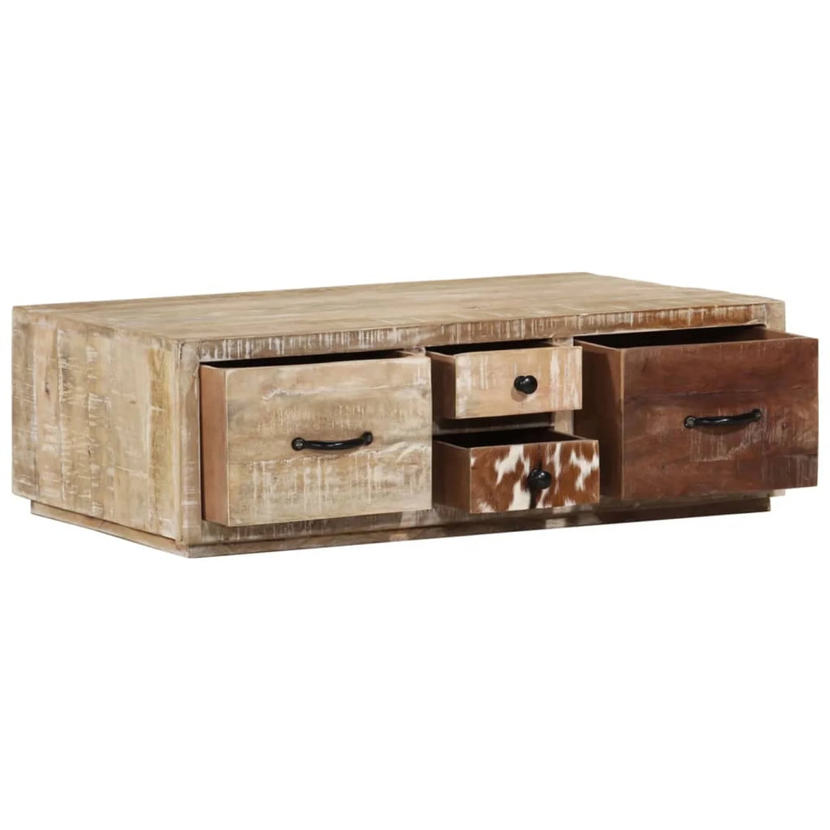 Coffee Table with 4 Storage Drawers Mango Wood 35.4 x 23.6 x 11.8 Inches K112