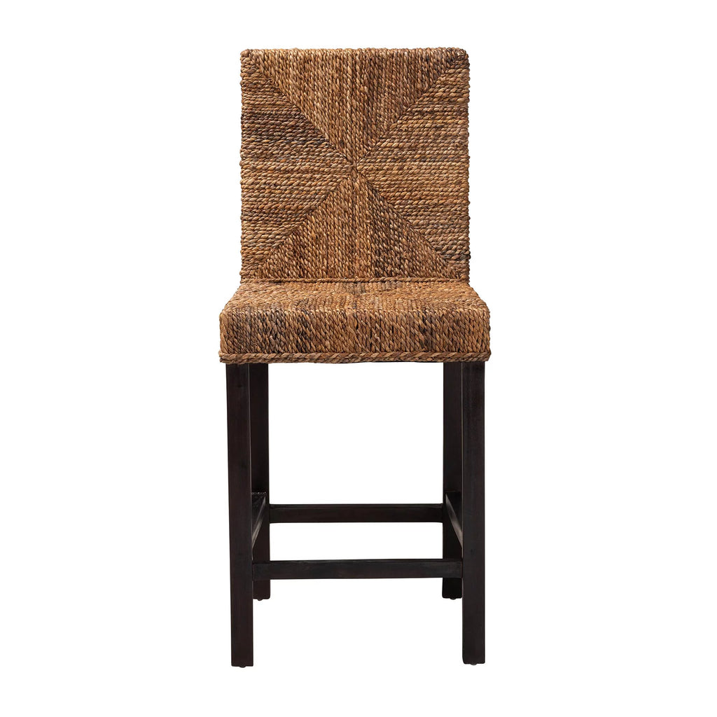 Dark Brown Mahogany Wood and Seagrass Counter Stool Q6697