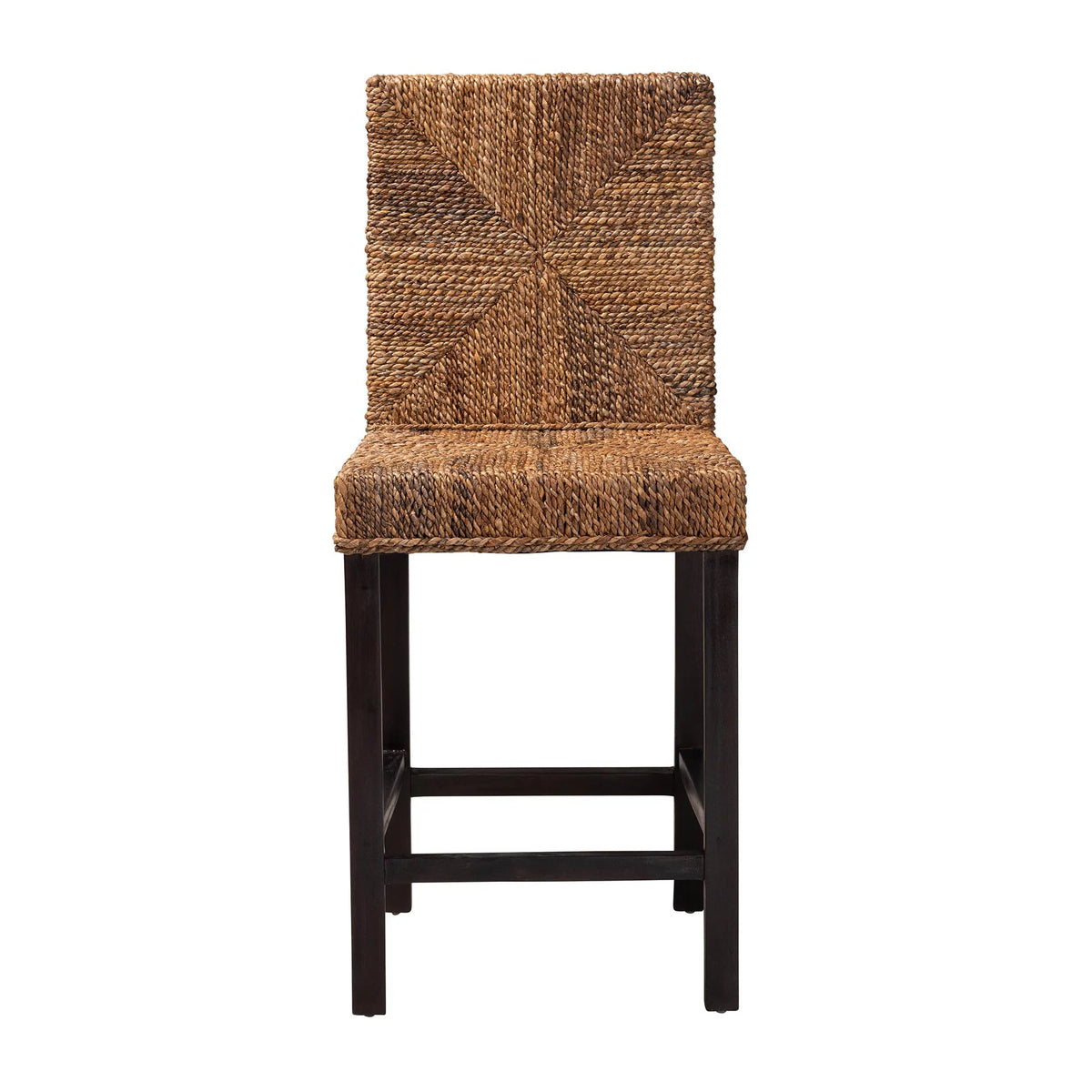 Dark Brown Mahogany Wood and Seagrass Counter Stool Q6697
