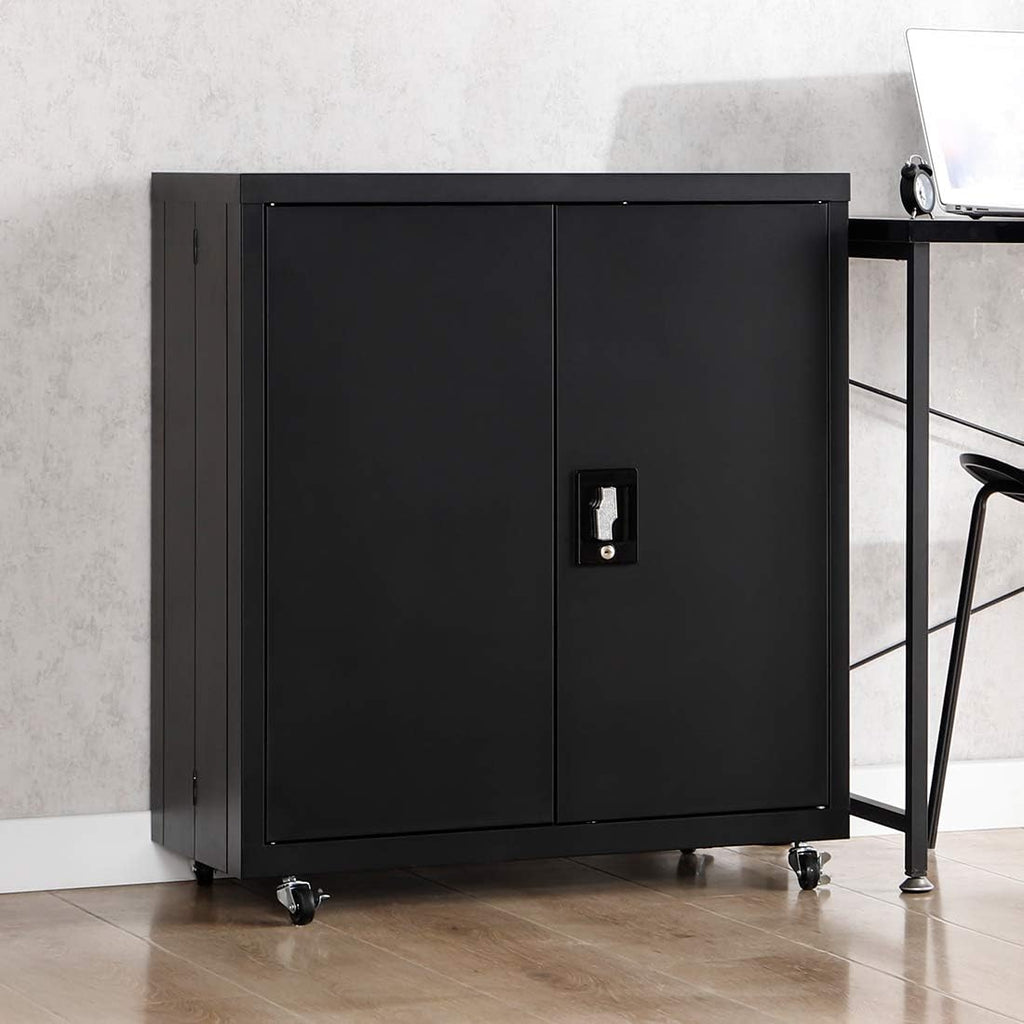 Black Metal Storage Cabinet with Wheels A17020