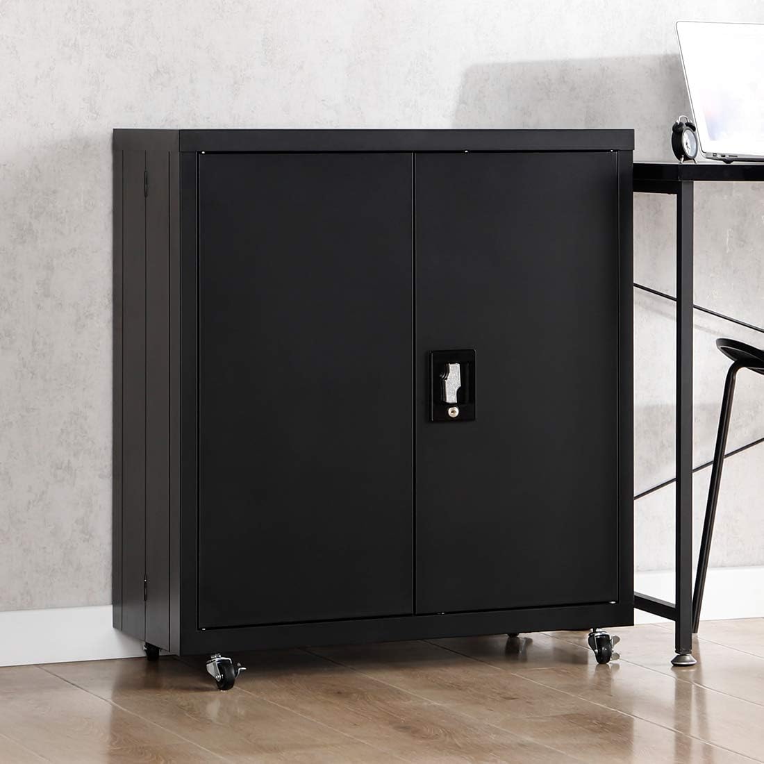 Black Metal Storage Cabinet with Wheels A17020