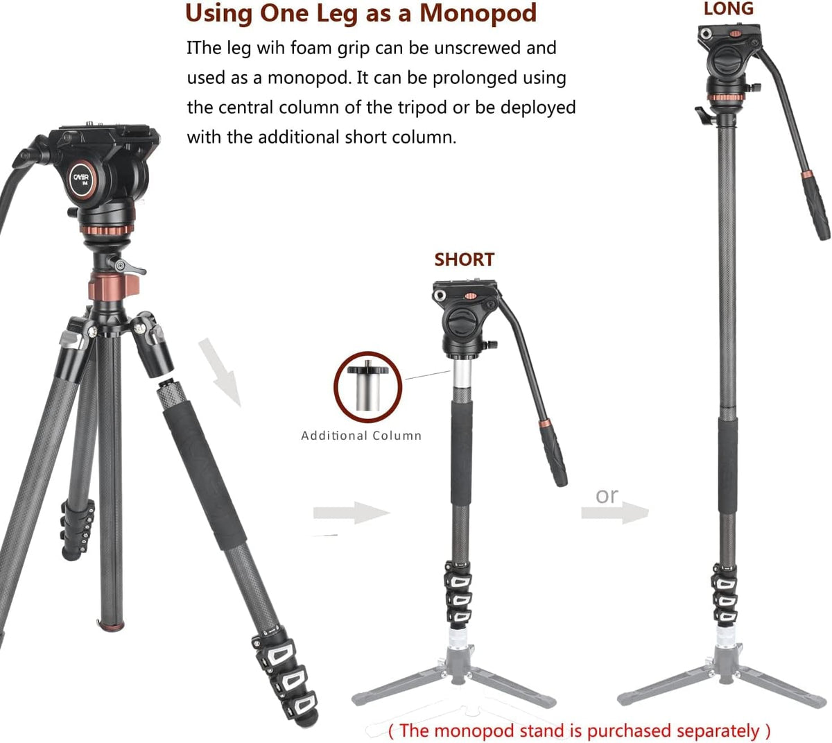 Carbon Fiber 4-Section Video Tripod with Fluid Drag Head E2892