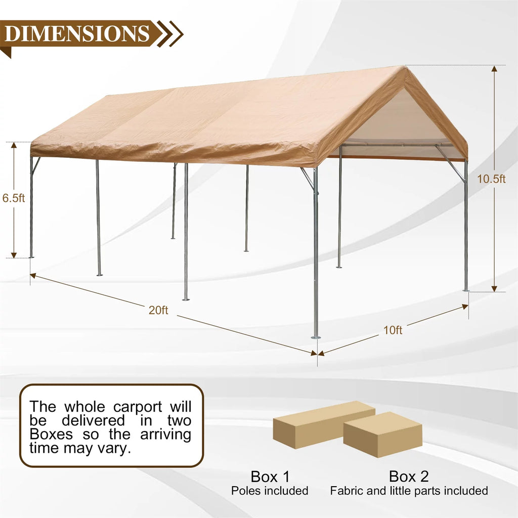 10' X 20’ Heavy Duty Galvanized Carport with 8 Legs I20106