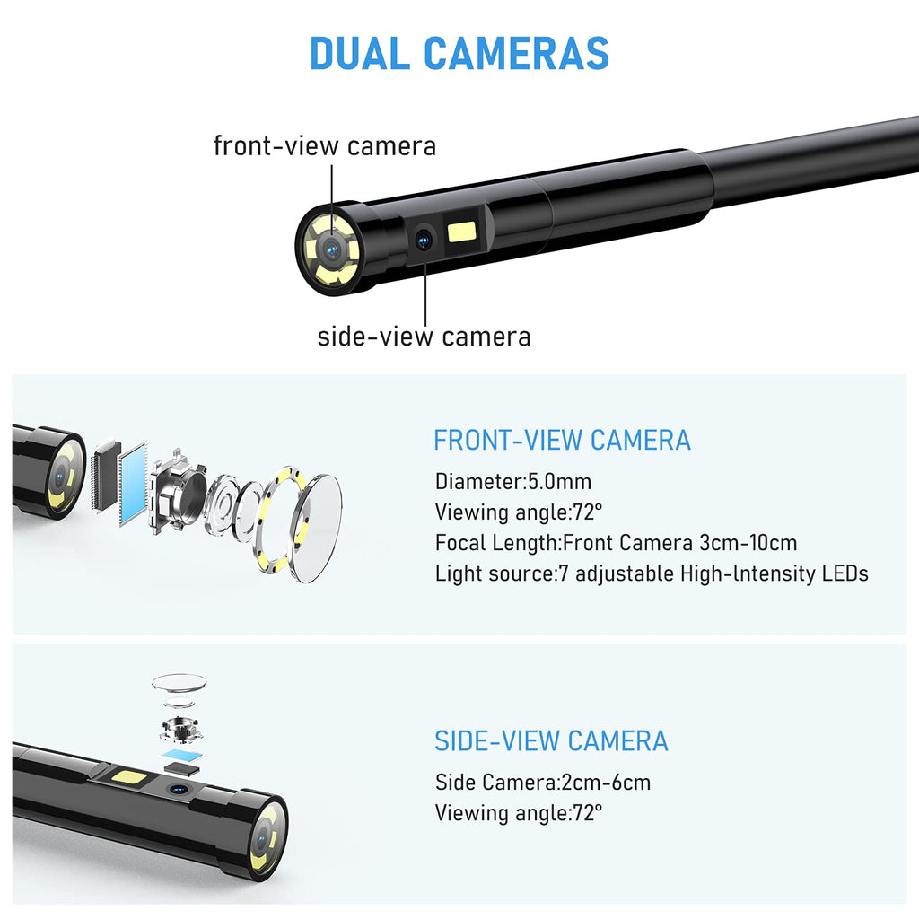 Triple Lens Industrial Endoscope Camera with 4.3'' IPS Screen 1080P HD Waterproof I40357