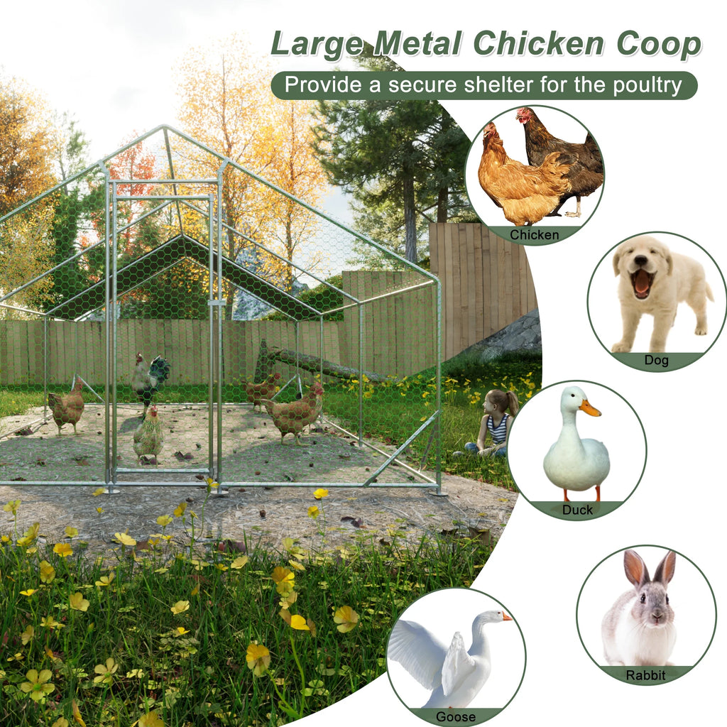 Large Metal Walk-in Chicken Coop with Waterproof Cover M5872
