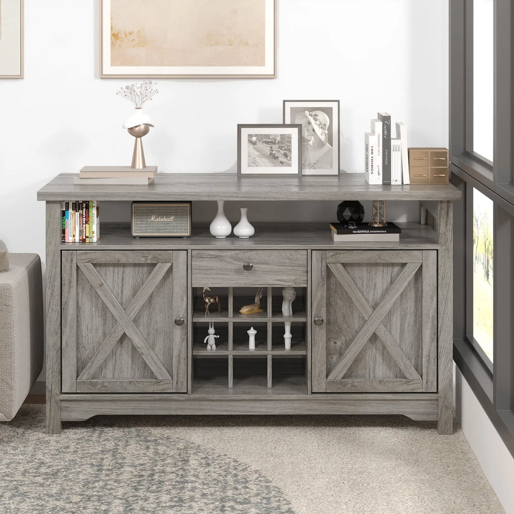 White 47 Kitchen Buffet Storage Cabinet with Barn Door Y619