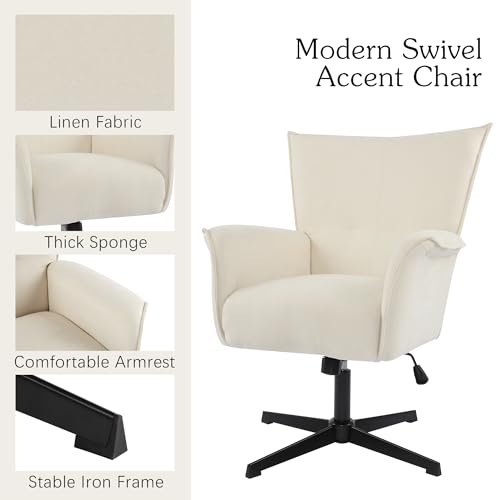 No Wheels Linen Fabric Swivel High-Back Accent Chair with Metal Legs C736799