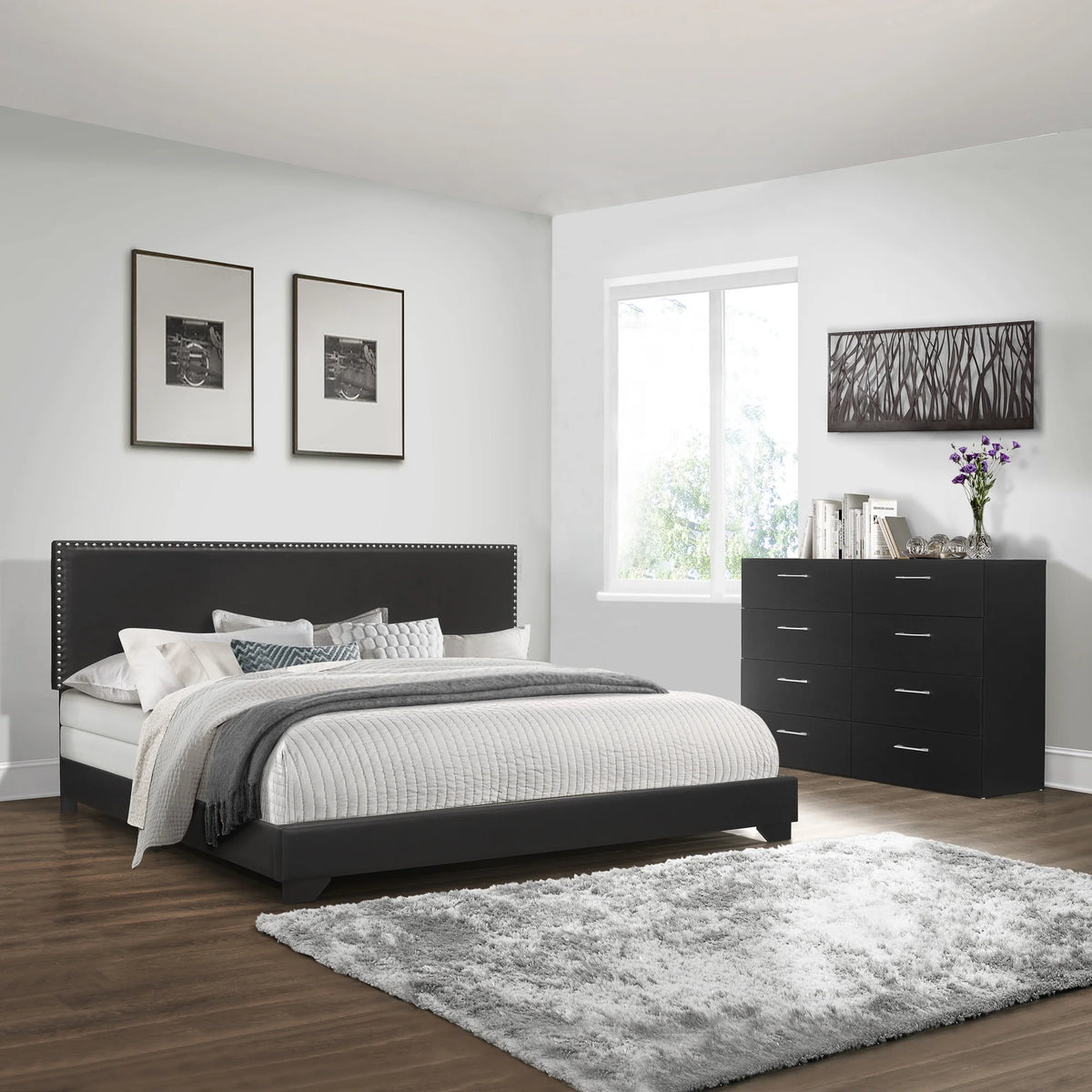 Charcoal Fabric Upholstered Queen Bed E475