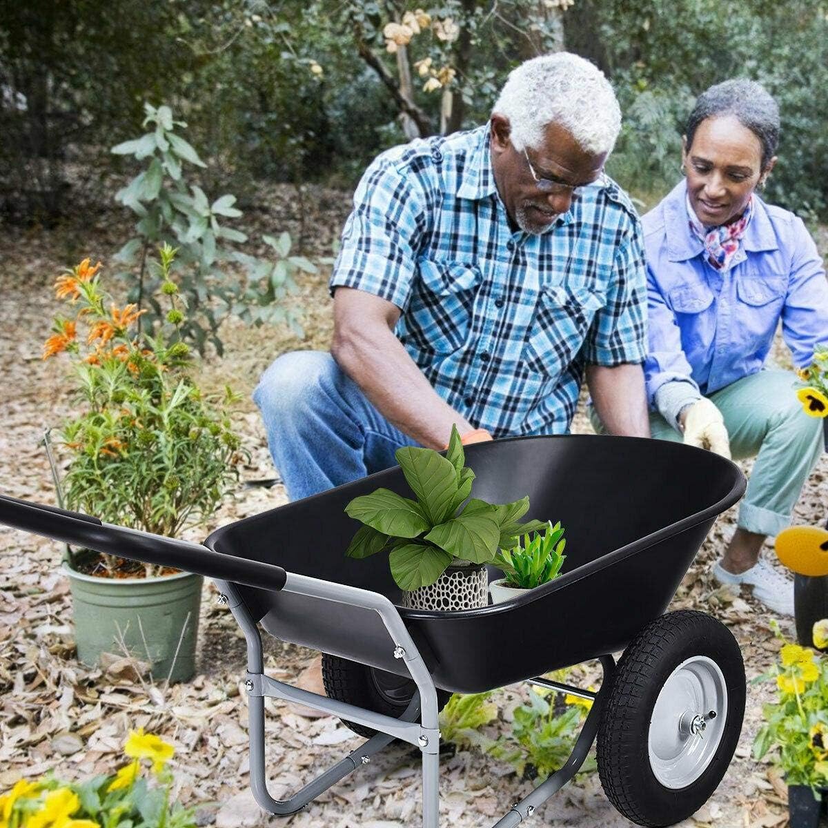 Black Wheelbarrow Garden Cart with Wheels U168211