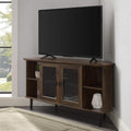 Dark Walnut 48 Inch Wood Corner TV Stand with Glass Cabinet Doors H9237