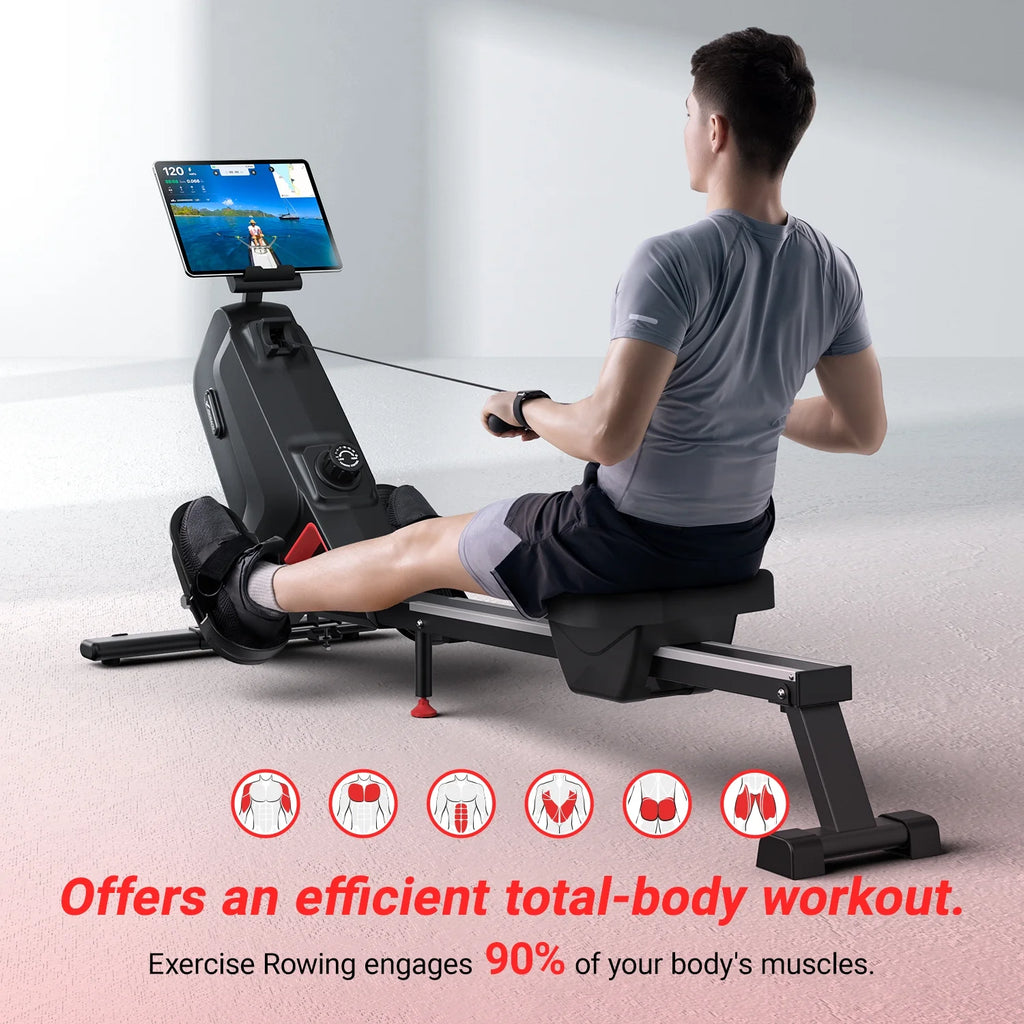 Magnetic Rowing Machine Quiet 16 Levels of Resistance Bluetooth Black Rower D46395