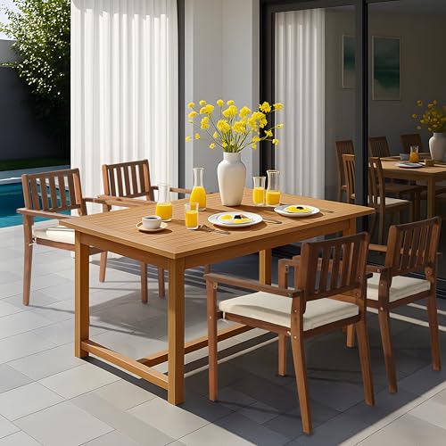 Acacia Wood Stackable Patio Dining Chairs Set of 4 with Cushions A992