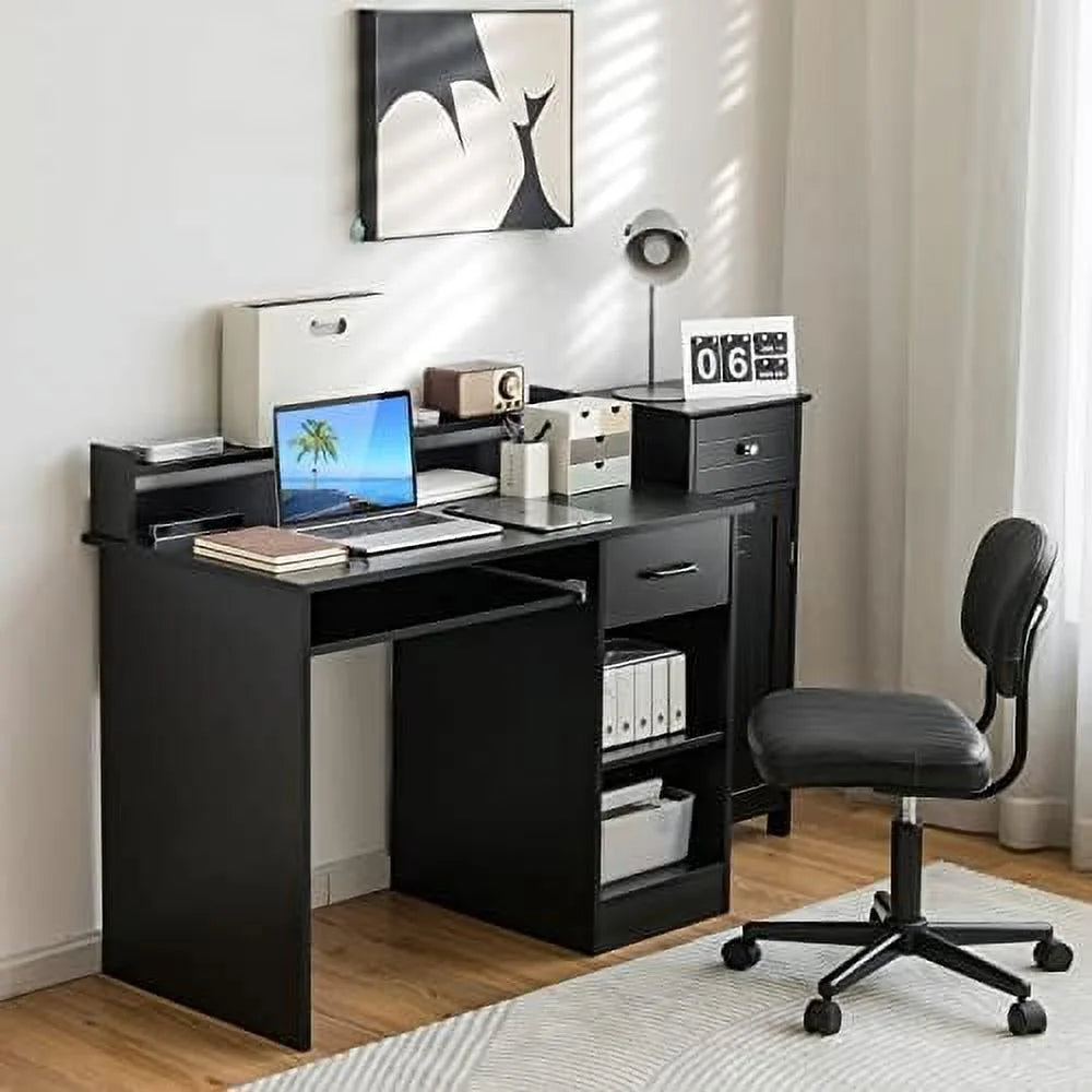 Black Wooden Computer Desk with Drawers W7062