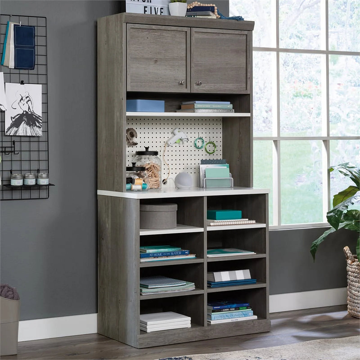 Engineered Wood Storage Hutch in Mystic Oak Finish I263199