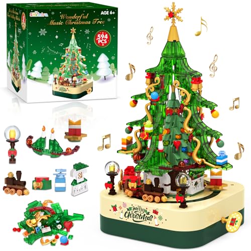 Christmas Tree Building Block Toy Set with Rotating Music Box F655982
