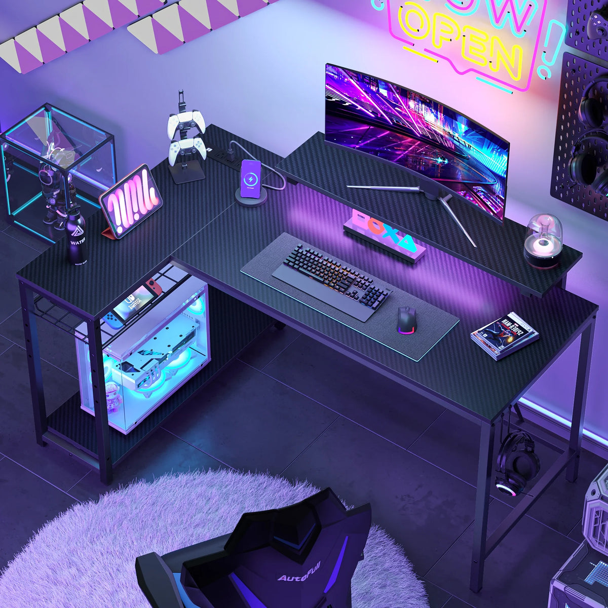 52" L Shaped Computer Desk with LED Lights C5706