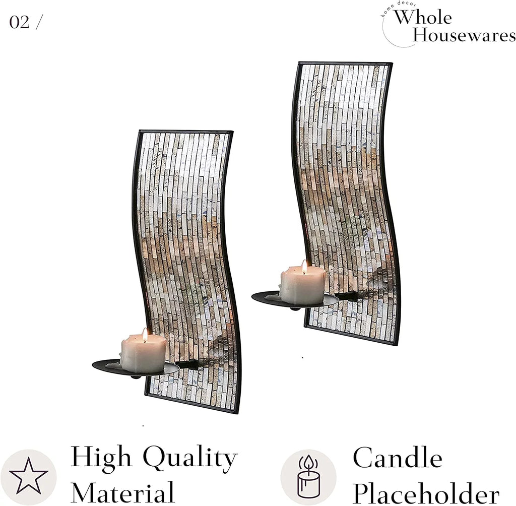 Brown Mosaic Glass Wall Candle Sconces Set Of 2 H672393