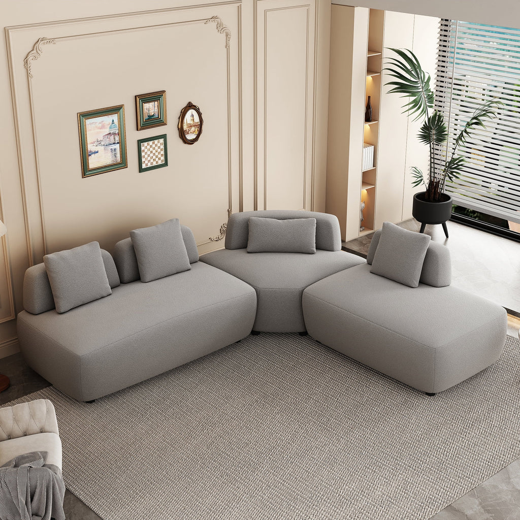 92.51" 3-Piece Grey Sectional Sofa with Removable Pillows H170