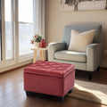 Red Faux Leather Tufted Storage Ottoman X89016