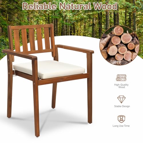 Acacia Wood Stackable Patio Dining Chairs Set of 4 with Cushions A992