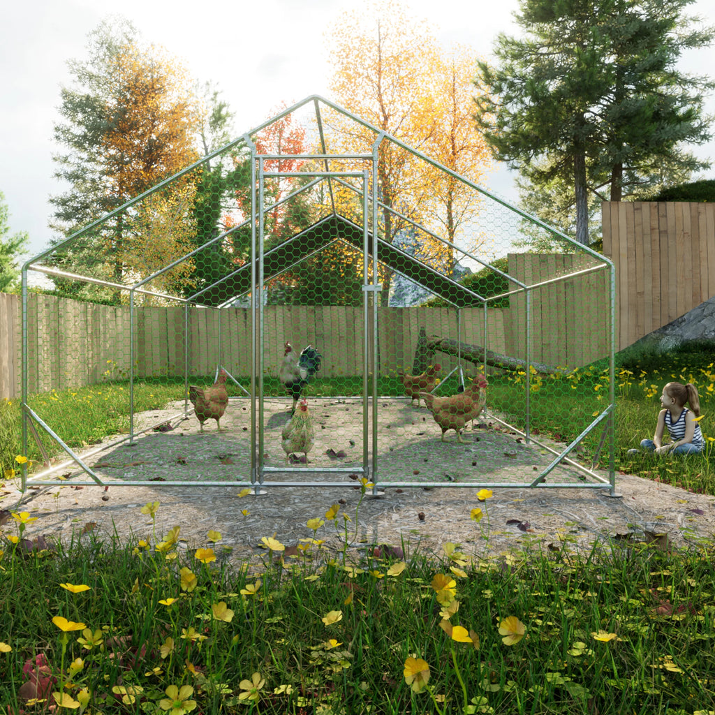 Large Metal Walk-in Chicken Coop with Waterproof Cover M5872